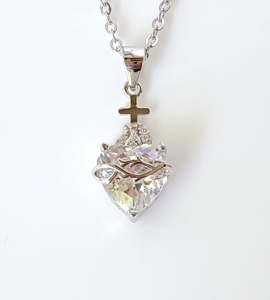 Sacred heart white  necklace image 0